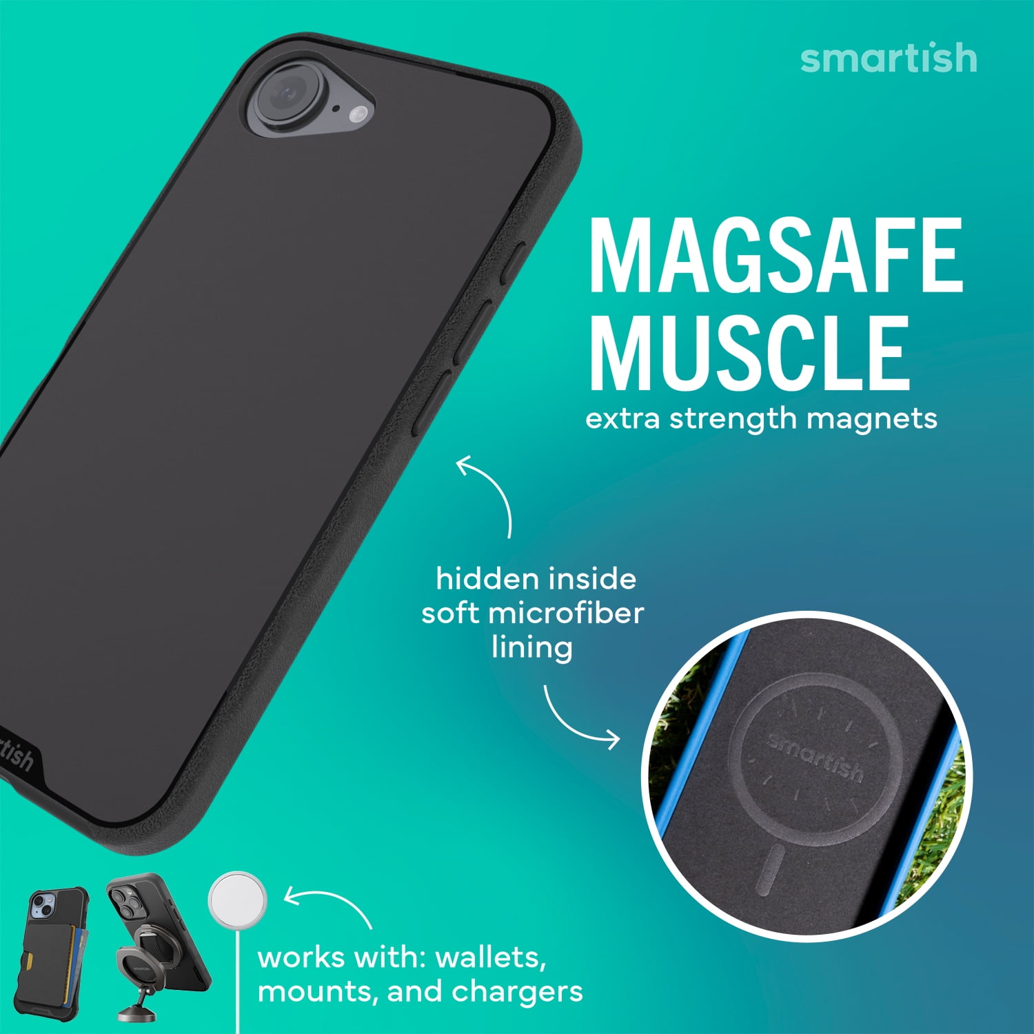 Smartish® iPhone 17e/16e MagSafe Case - Gripmunk Magnetic Slim Cover w/ Microfiber - Black
