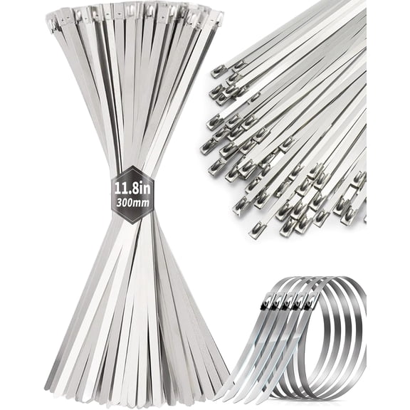 50 count  Zip Ties 11.8 inch 304 Stainless  Zip Ties,  Multi-Purpose Self-locking   Ties for Machinery, , Exhaust Wrap, Farms, Pipes, Roofs, Cables & Outdoor Fence