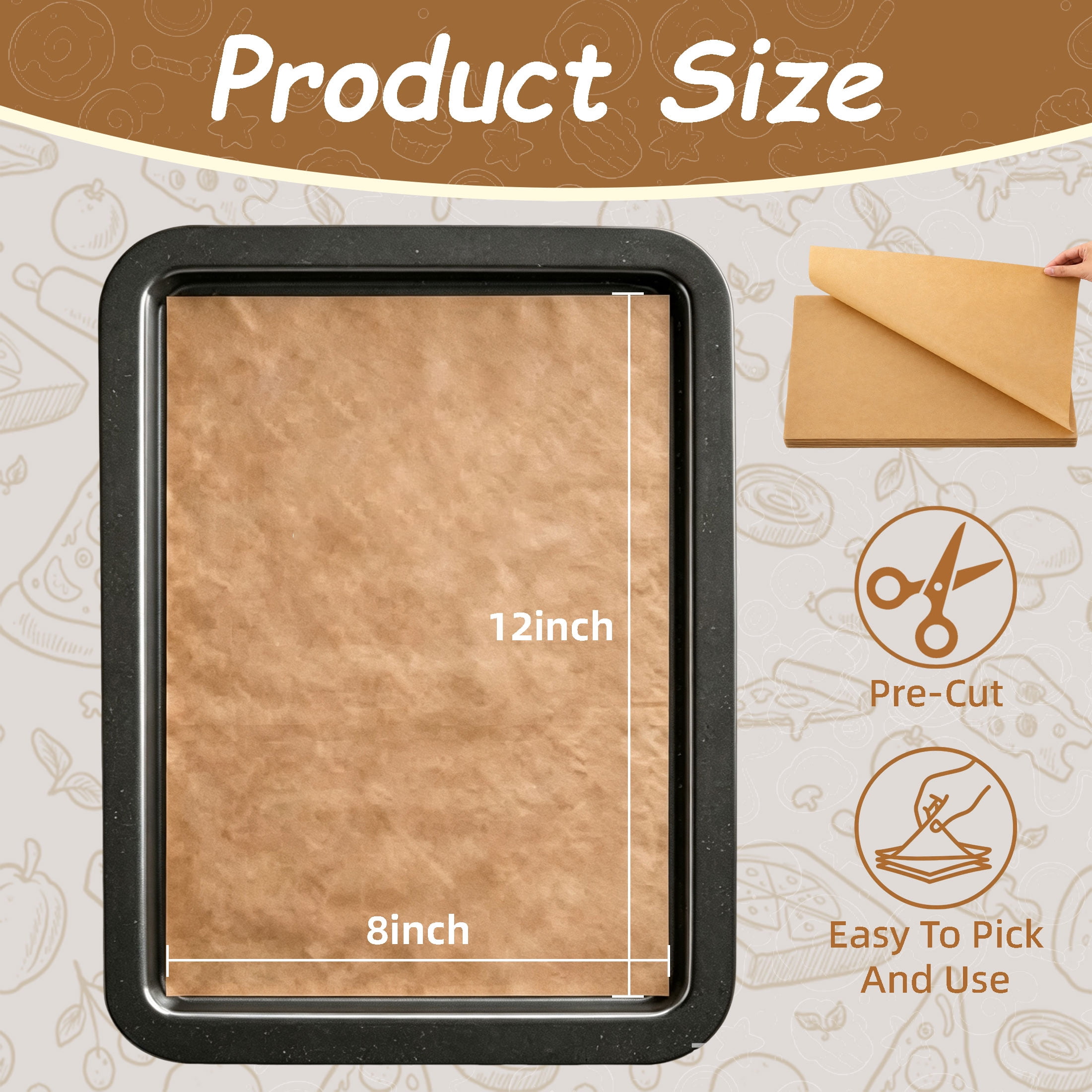 200‑Sheet Parchment Paper Sheets for Baking, 8"x12" Pre‑Cut Non‑Stick Baking Liners, Oil‑Proof Cooking Parchment Paper, Non‑Stick Cooking Sheets for Oven Roasting & Air Fryer
