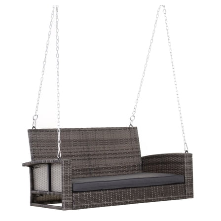 Hanging Porch Swing Bench 2-Person Outdoor Wicker Chair with Cushions - 550lbs Capacity, Grey