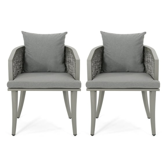 GDF Studio San Juan Outdoor Wicker Club Chairs with Cushions, Set of 2, Light Multigray and Gray