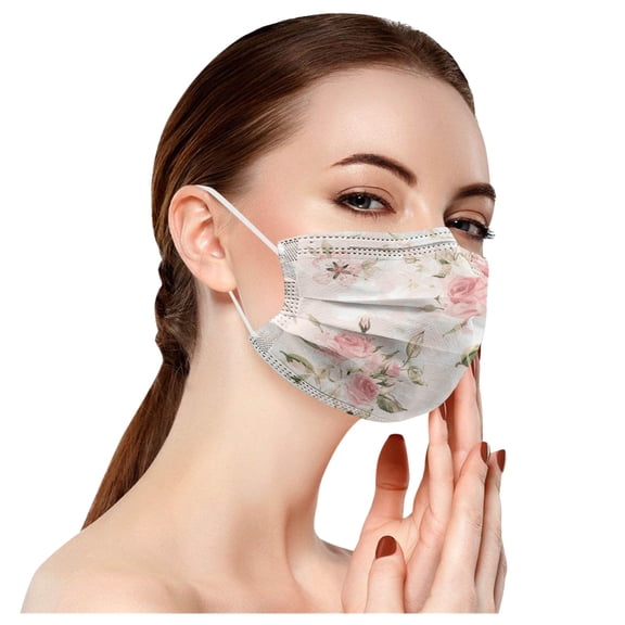 Olilia 50PC Flower Disposable Face_Masks with Designs for Spring Summer, 3-Ply Floral Facemasks with Nose Wire for Women Men, Multicolor