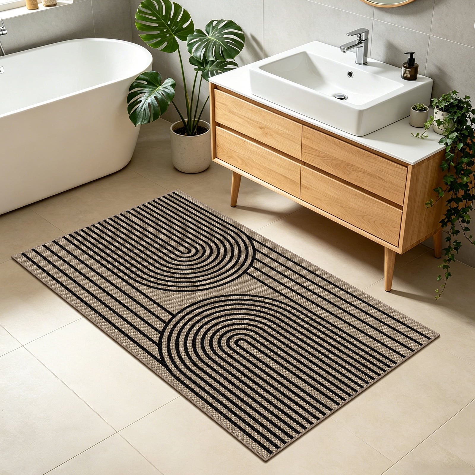 ORGOWEL Doormat Washable Easy Jute Rugs Boho Indoor Outdoor Rug 3*5ft Entryway Rugs Non-Slip Low Pile Black Door Mat Carpet for Living Room Kitchen Entry Patio Deck
