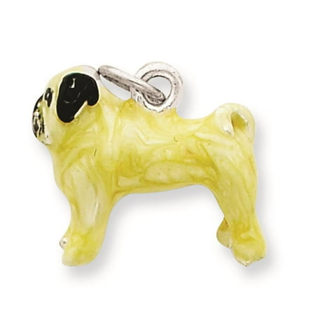925 Sterling Silver 3-D Enameled Fawn Pug Solid Charm Pendant