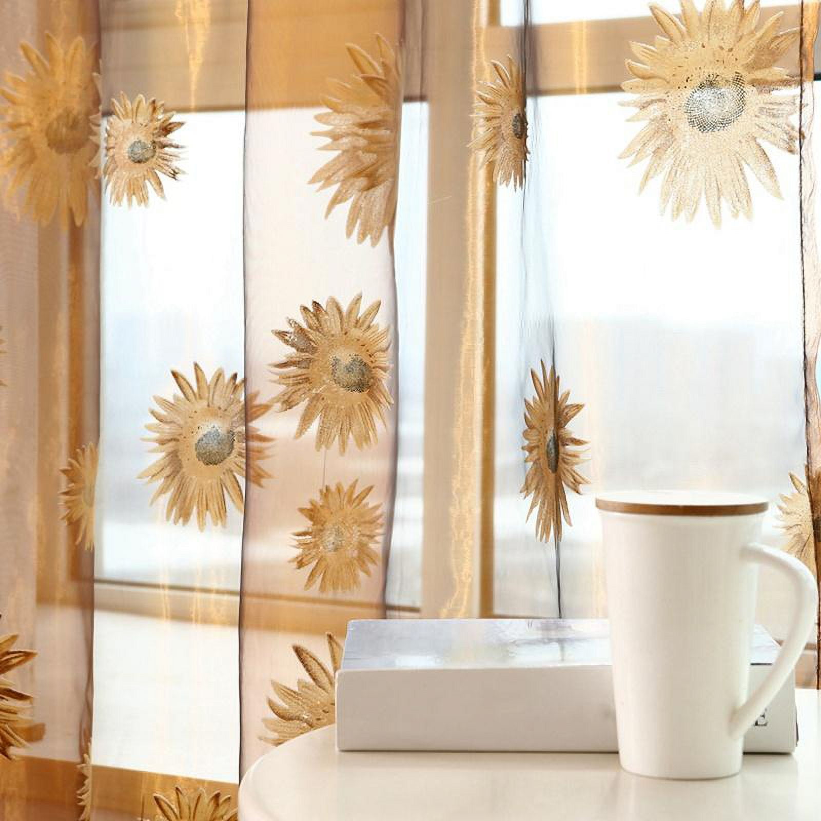 Altsales Sunflower Floral Window Beads Decor Sheer Curtain Panel Voile  Drape Vanlaces 