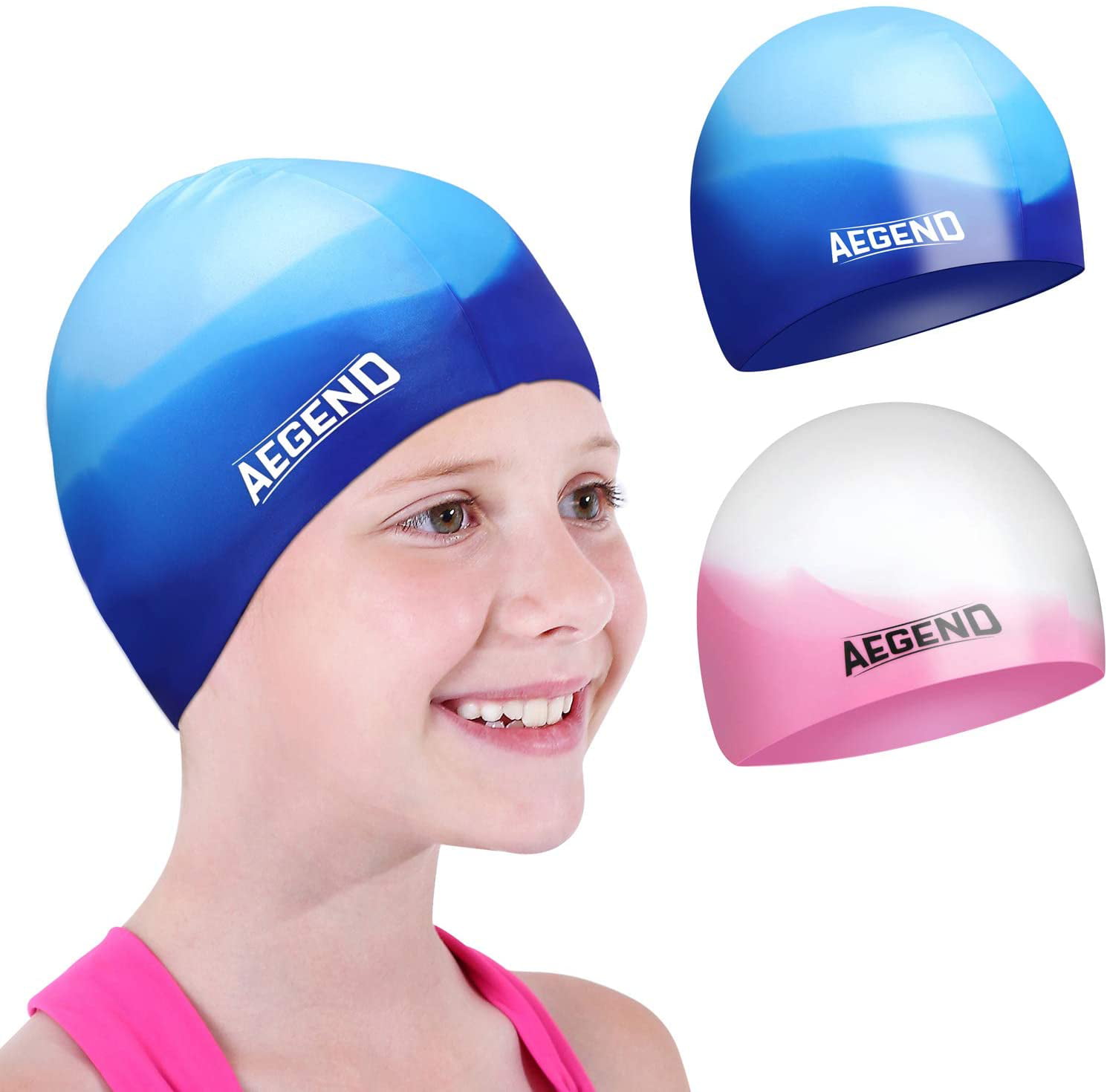 Short hair 2 Pack The Friendly Swede Silicone Swim Caps for Adults and Kids 