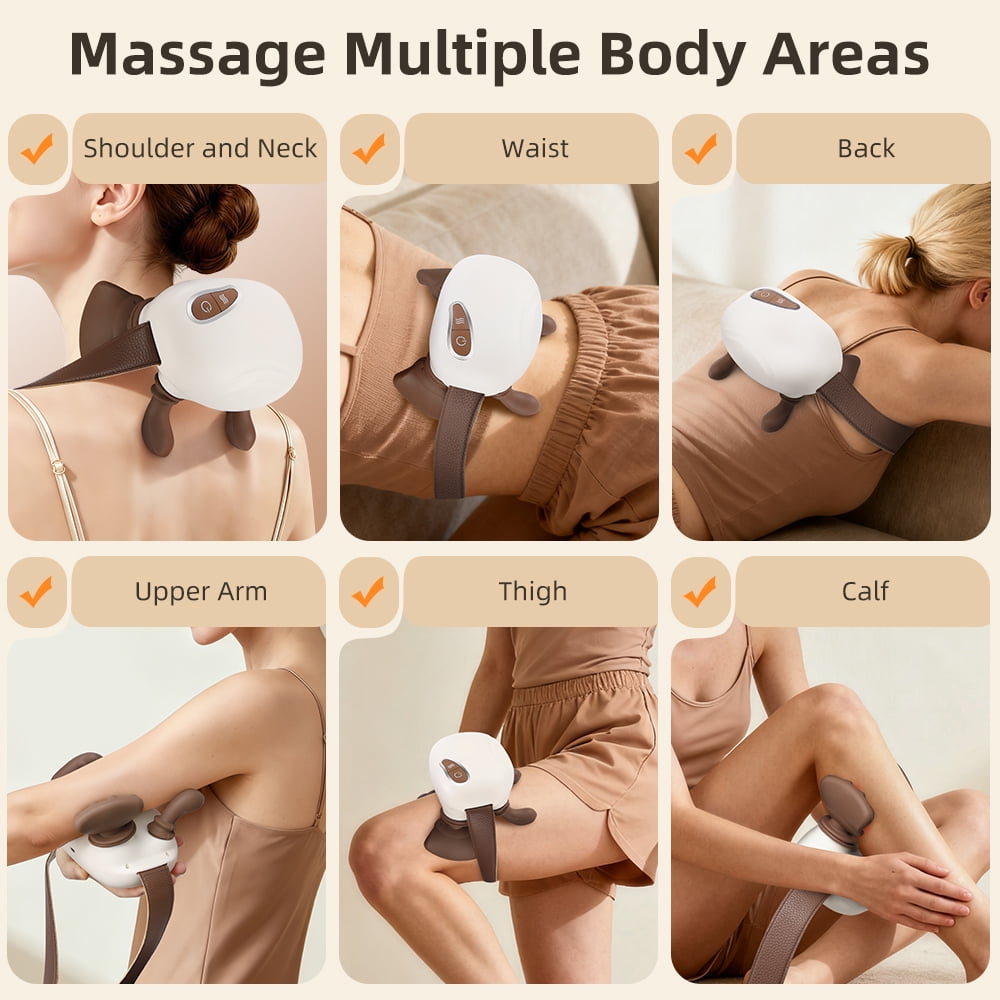 Bionic Heated Massager, Cordless Neck and Shoulder Massager with 3 Massage Modes 2 Heat, Heated Kneading Massager for Neck with Adjustable Strap, Beige