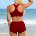 thumbnail image 7 of YTCAMLO 3 Piece Womens Swimsuits Modest Bathing Suits Casual Cross Back Tank Top and High Waist Shorts, Solid Color Quick Dry Swimwear, Wine L, 7 of 7
