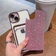 thumbnail image 3 of Compatible for iPhone 13 6.1 Inch Bling Plating Case with Card Slot, Cute Clear Glitter Phone Case for Women Girls Soft TPU Shockproof Back Cover for iPhone 13 Pink, 3 of 14