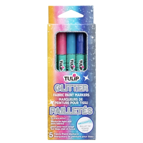 Tulip Glitter Fabric Paint Markers, 5 Pack, Sparkle Fabric Markers for Clothing, Shoes & DIY Crafts
