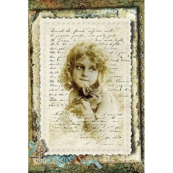 European Excellency, Vintage Photo Decoupage Paper for Furniture and Crafts, Portrait Rice Paper for Decoupage, Junk Journals and Scrapbooking, Arts & Crafts Supplies, A4 (Girl with a Cat - 2 Sheets)