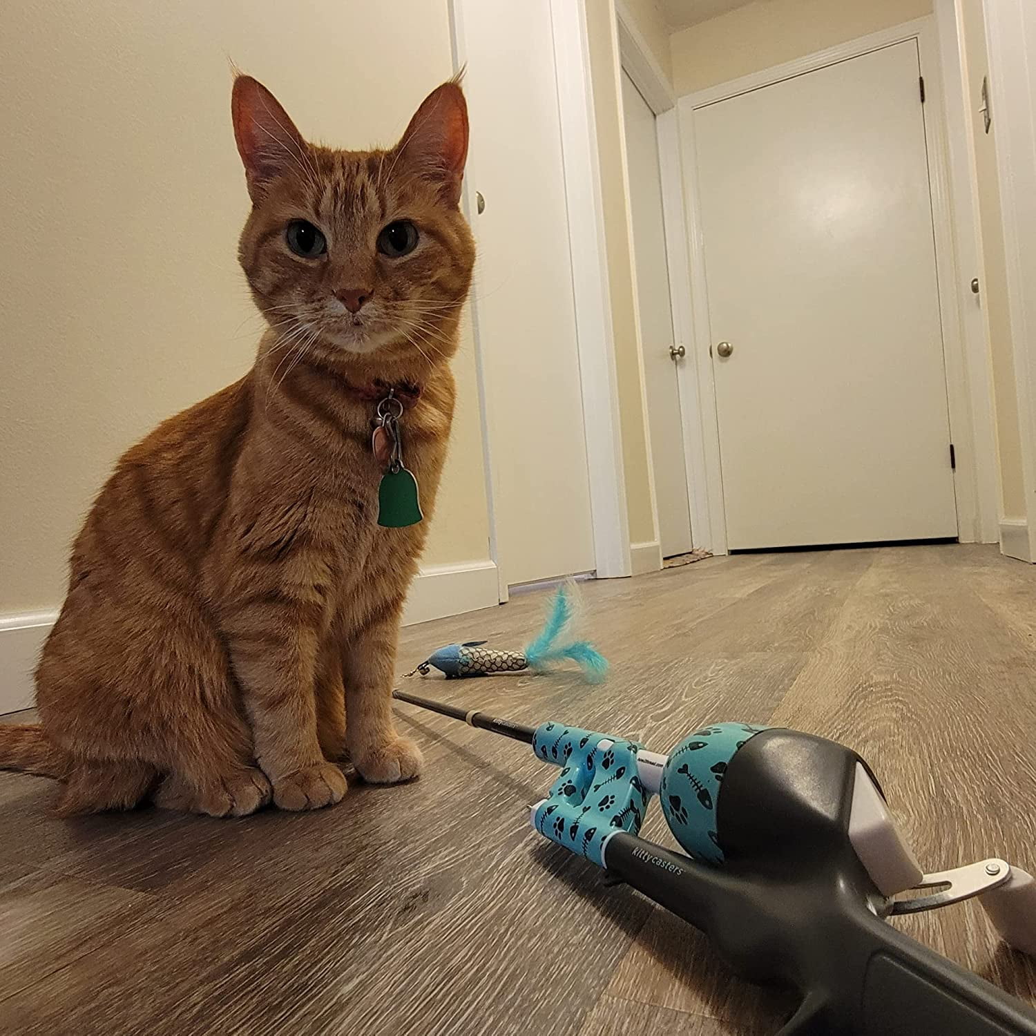 Kid Casters Cat Caster Toy Camo Tangle Free, Retractable & Easy to Store Includes 2 Teaser Toys