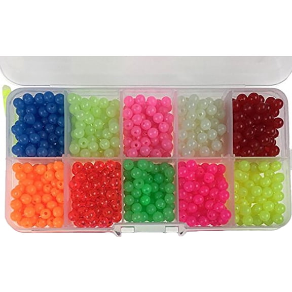 D-GROEE Fishing Beads Assorted Set, 1000pcs 5mm Round Float Glow Fishing Rig Beads Fishing Lure Tackle