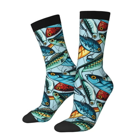 Coaee Colorful Fishing Baits Socks Stylish Sports Mid-Tube Socks Breathable Sock Non-Pilling Contrasting Color Design