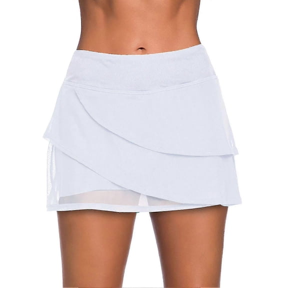 Swimming Skirt Pure Color Flounces High Waist Basic Lined With Shorts Swimwear For Women
