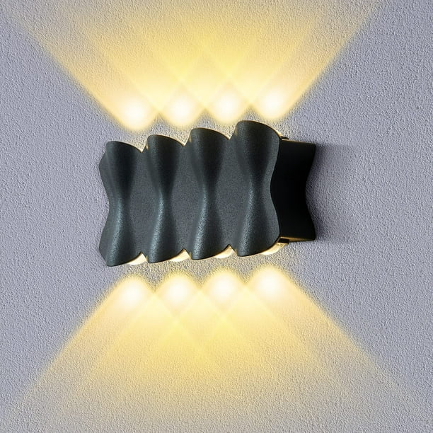Aplique de pared para exterior, resistente al agua IP65, 8 W, blanco cálido 3000 K, foco de aluminio, CA 85-265 V, para patio, jardín, terraza y balcón.