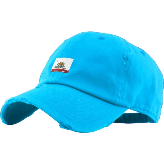California Republic Flag Aqua Vintage Distressed Dad Hat Baseball Cap