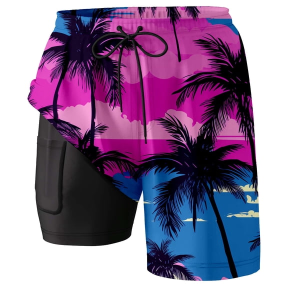 CONZONE Mens Swim Trunks With Stretch Liner Hawaiian Graphic Board Shorts for Men Elastic Waist Drawstring Lightweight Quick Dry Summer Beach Swim Shorts