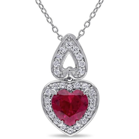 Tangelo 3-3/4 Carat T.G.W. Created Ruby and Created White Sapphire Sterling Silver Halo Heart Pendant, 18