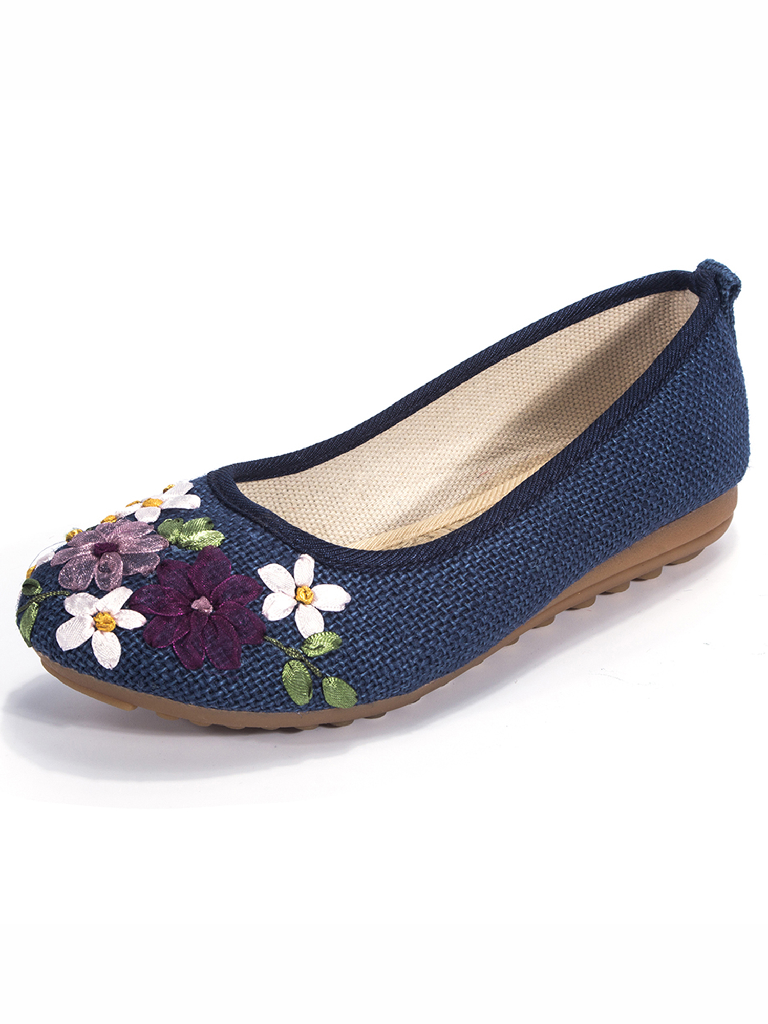 FANNYC Women's Ballet Flats Shoe Slip On Casual Driving Loafers Hemp soled shoes Non-Slip Flat Walking Shoes Slip On Flats Shoes Round Toe Ballet Flats with Delicate Embroidery Flower - image 2 of 7