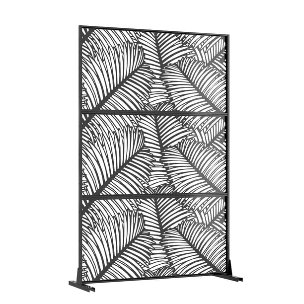 Garvee panel de privacidad exterior con diseño de hoja tropical y corte láser, divisor metálico resistente al clima para patio, deck, balcón o jardín