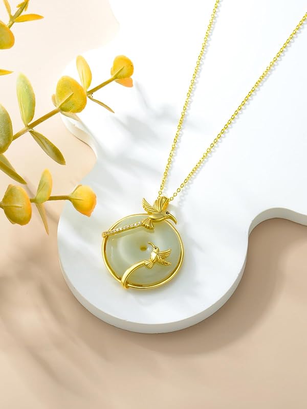 JKR Jade Necklace for Women Sterling Silver Round Cat/Hummingbird/Dragonfly/Butterfly/Bee Jade Jewelry Birthday Gifts Women Mom Wife Grandma
