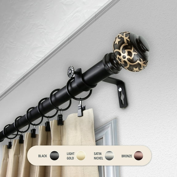 Domovina Amber 1" Curtain Rod-Color:Black,Size:28-48"