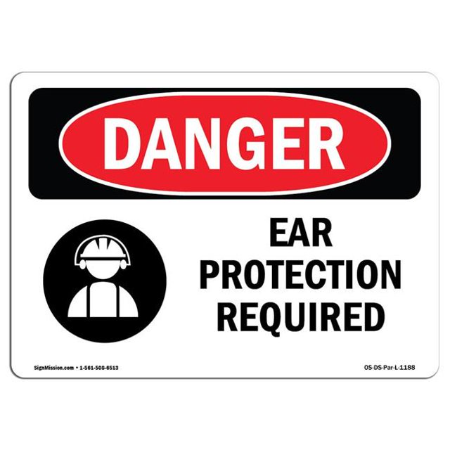 SignMission OS-DS-A-1218-L-1188 12 x 18 Po Signe de Danger OSHA - Protection de l'Oreille Requise