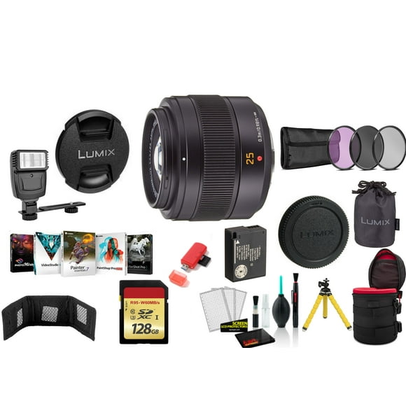 Panasonic Leica DG Summilux 25mm f/1.4 II ASPH. Lens with 128GB Memory Card and More (International Model)
