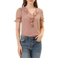thumbnail image 1 of INSPIRE CHIC Women's Swiss Dots Ruffle V Neck Short Sleeve Chiffon Peasant Blouse Top 3 S, 1 of 5