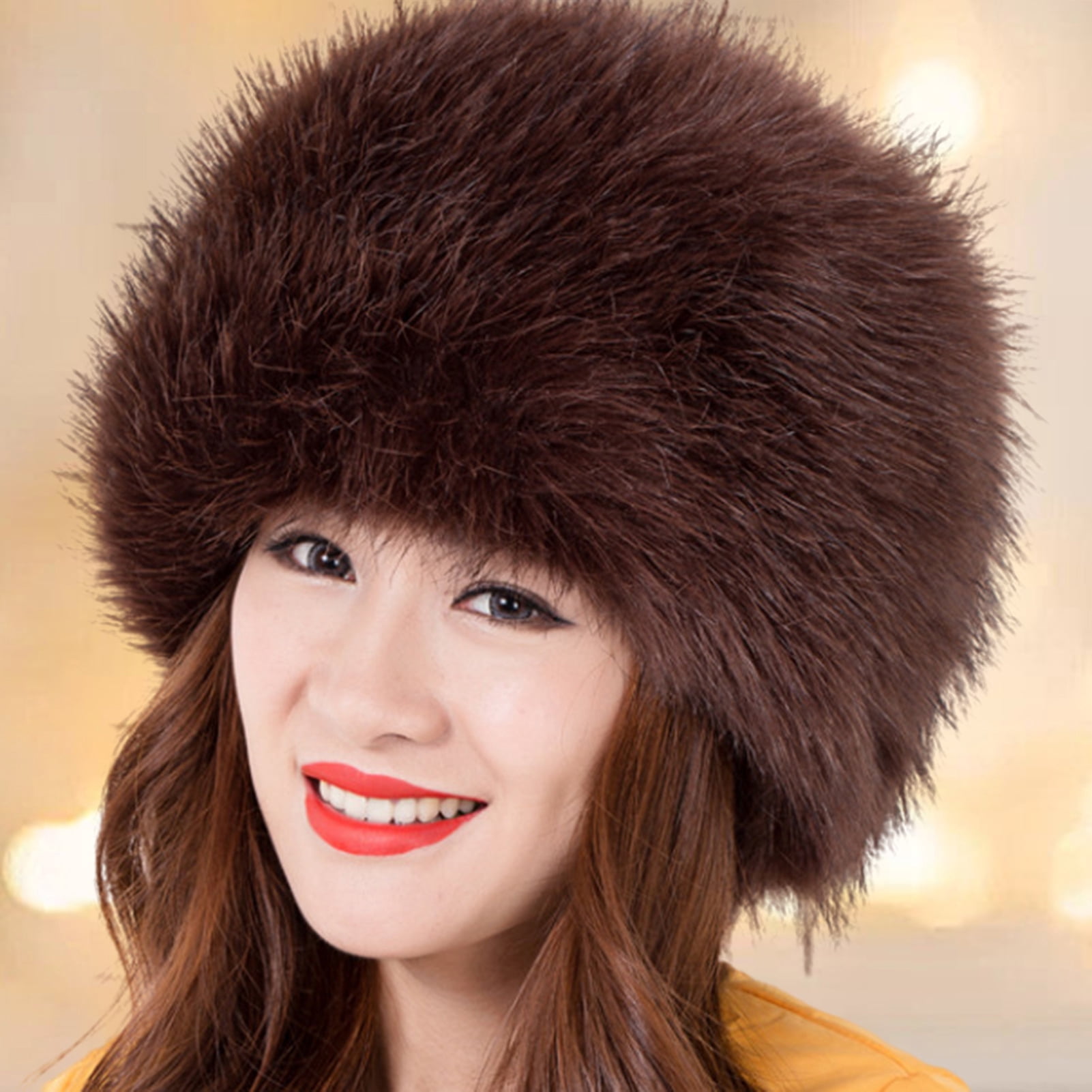 Winter Plush Fashion Gradient Faux Fur Bucket Hats ,Women Thick Warm Fluffy Fox Fuzzy Brown Fur Hat, Vegan Fox Fur Bucket Hat, Winter  main image 2
