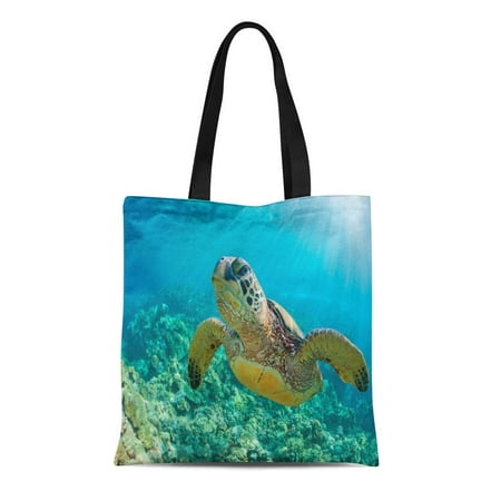 LADDKE Canvas Bag Resuable Tote Grocery Shopping Bags Green Maui Sea Turtle Close Up Over Coral Reef in Hawaii Snorkel Swim Underwater Tote (Hawaii Best Snorkeling Island)