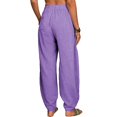 thumbnail image 4 of Women’s Linen Harem Pants Loose Fit Boho Pants with Pockets High Waisted Casual Lounge Trousers for Summer Beach Vacation, 4 of 5
