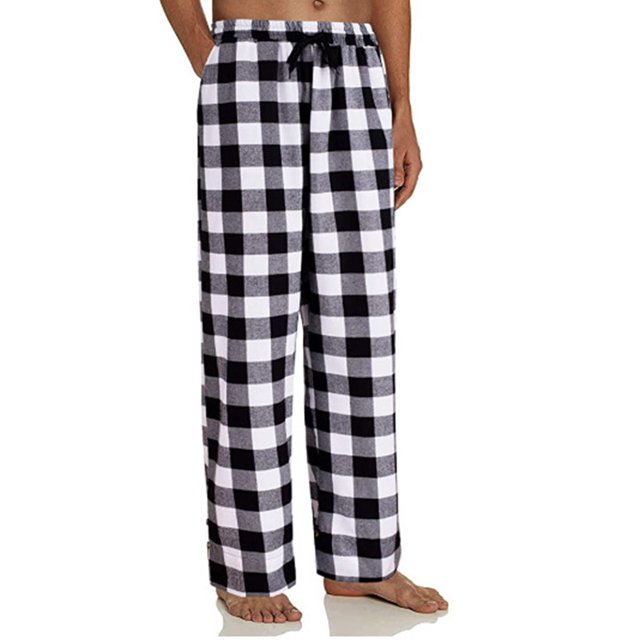 Pijamas para hombre, pantalones de dormir con cordón, ropa de dormir suave y cómoda a cuadros con bolsillos