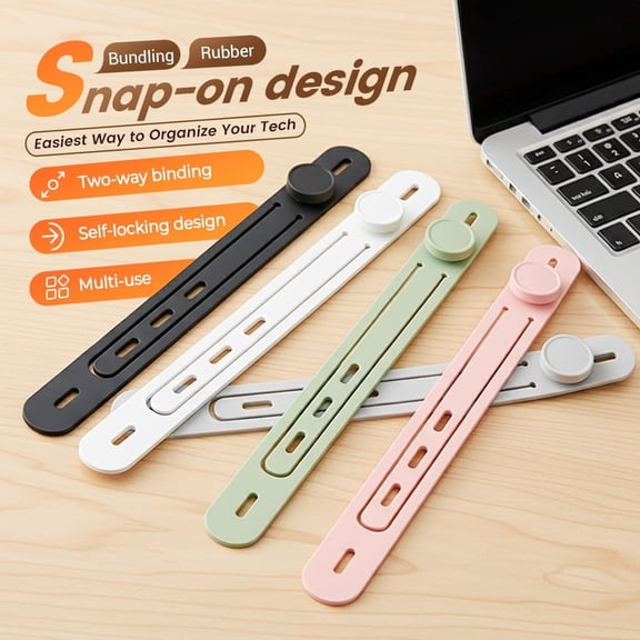 Silicone Cable Ties Reusable Organizer for Headphone and Charging Cables with Quick Release Button, Multi-Use Cord Management for Home Office and Travel