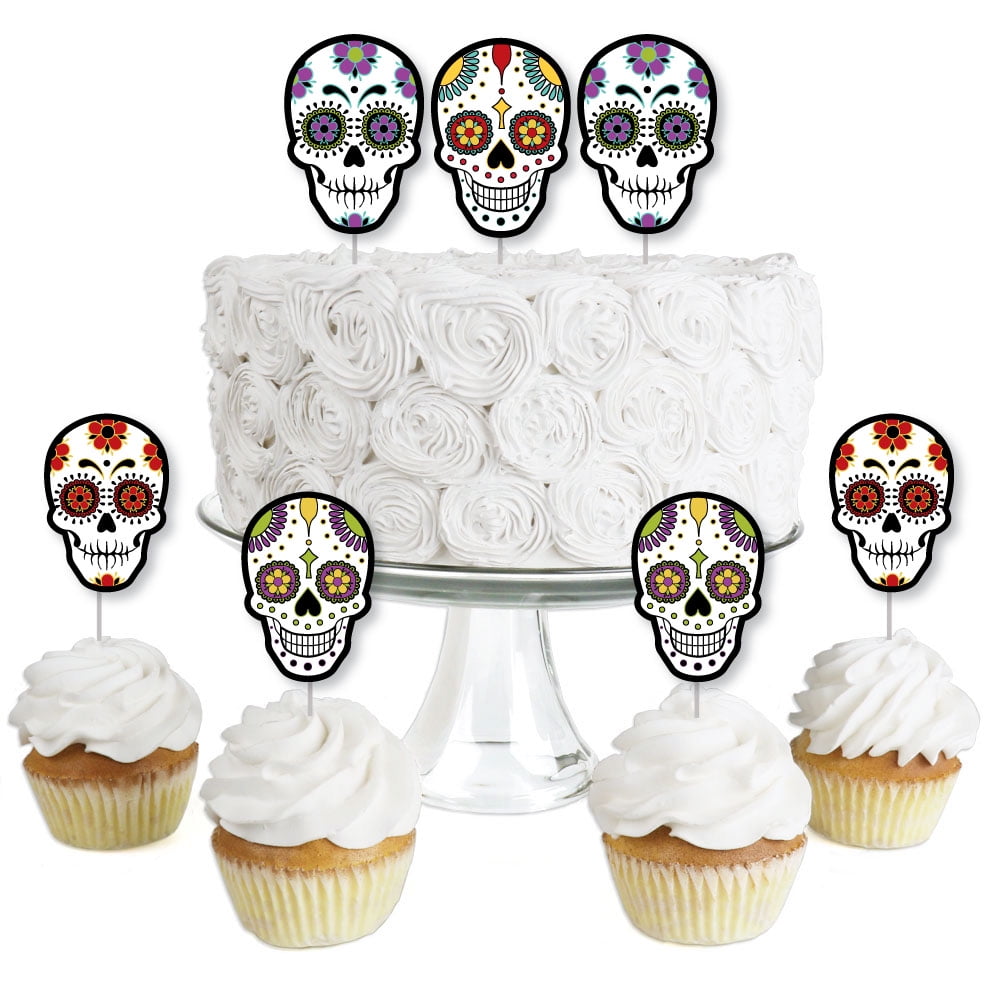 Halloween Spooky Candy Bones & Skulls Cake Cupcake Toppers x 24 Favors Kit