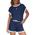 thumbnail image 3 of Wiholl Two Piece Sets for Women Summer Lounge Short Sets Cap Sleeve Crew Neck Sweatsuit with Pocket, 3 of 9