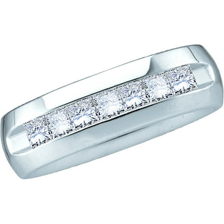 14k Mens Diamond Rings - 14kt White Gold Mens Natural Princess Diamond Band Wedding Anniversary Ring (1.50 cttw.) size- 10.5