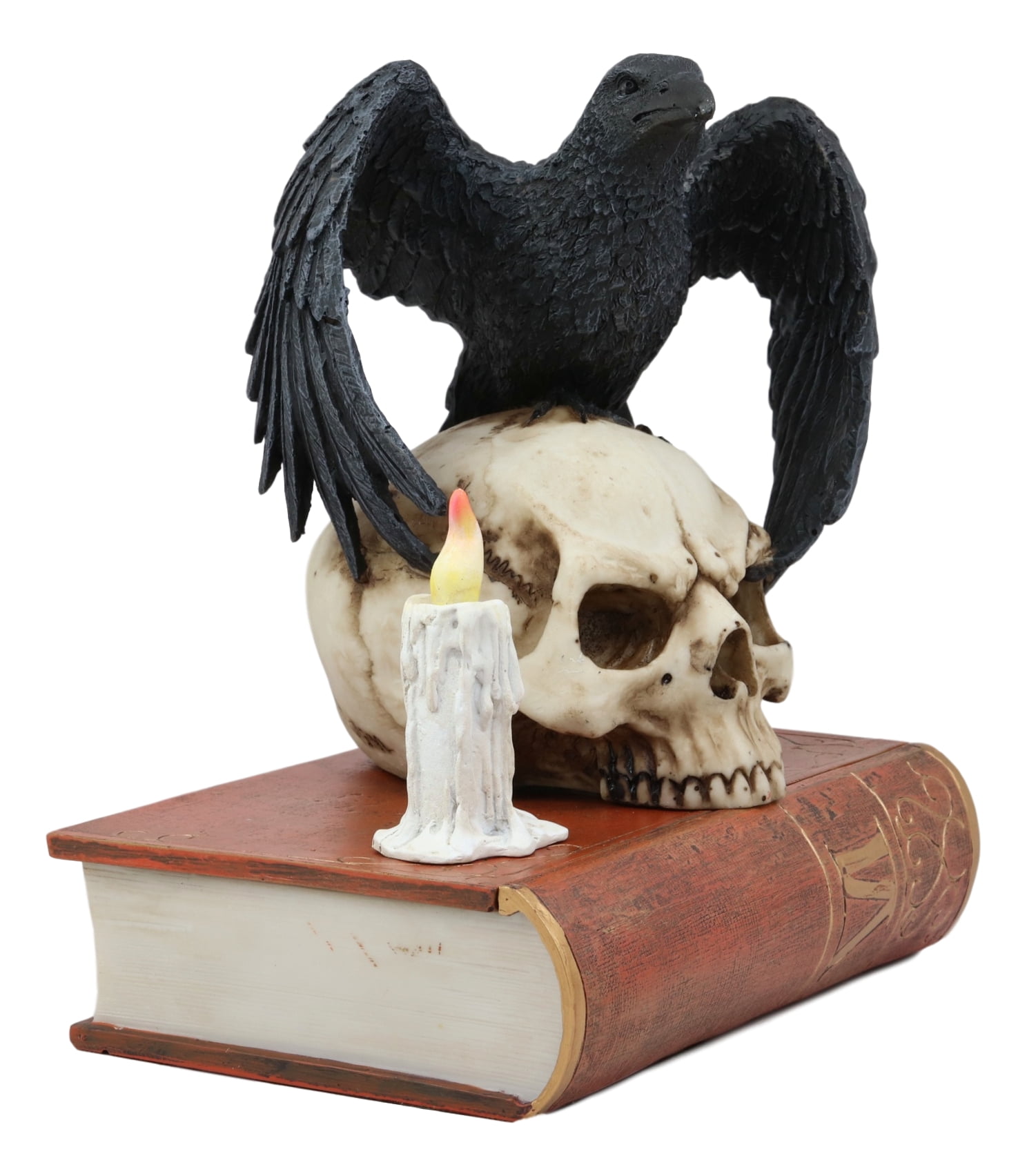 Ebros Gift Raven Crow Perching On Skull with Ancient Book Jewelry Trinket Box