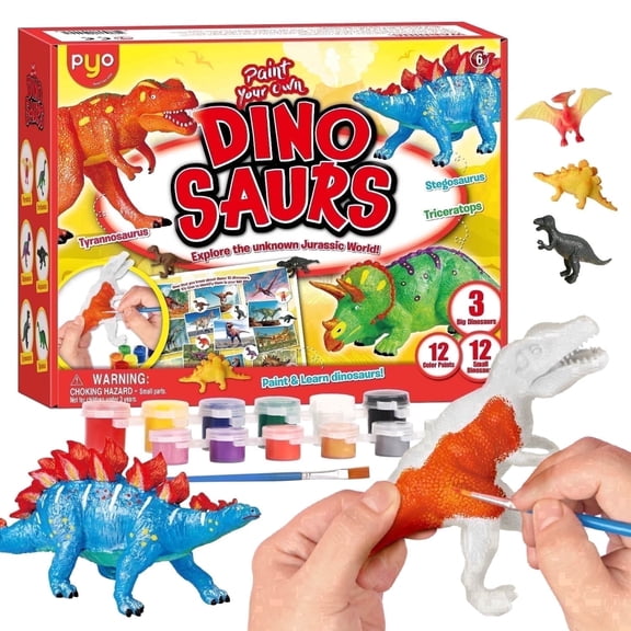 Piano Potato Dinosaur Painting Kit for Kids - 3 Large PVC Dino Figurines & 12 Mini Figures, DIY Arts & Crafts Set with Non-Toxic Paints, Educational STEM Toy for Boys & Girls Ages 6-12