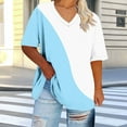 thumbnail image 5 of Jalioing V Neck Summer Shirt Women's Plus Size Short Sleeve Color Block Tee Shirt Casual Loose Pullover Tees Clothes, 5 of 6