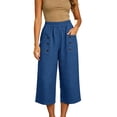 thumbnail image 5 of CFLVAEK Plus Size Capris for Women with Pockets Casual Summer Elastic Waisted Capri Pants Loose Fit Wide Leg Lounge Cropped Pant Blue S, 5 of 6