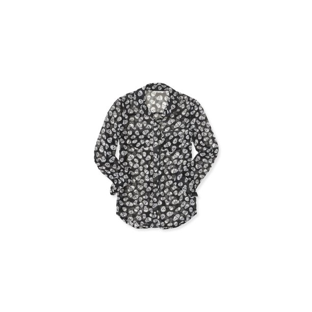 Aeropostale Camisa con botones de calavera transparente para mujer, negro, pequeño
