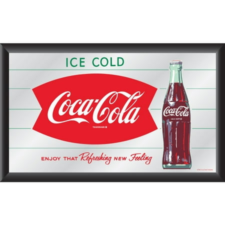 Trademark Global 15" x 26" Coca-Cola Vintage Wood Framed Mirror, Horizontal Refreshing New Feeling