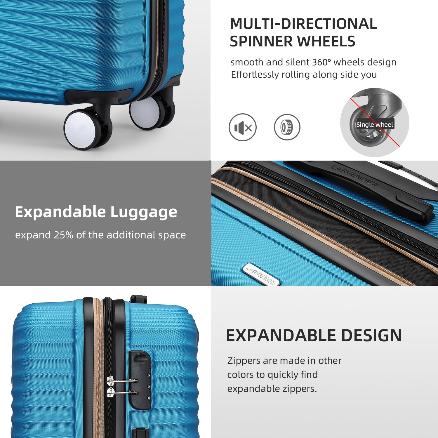 Carry On Luggage 20 Inch Expandable,ABS Hardside Suitcase with Double Spinner Wheels, TSA Lock, Lightweight Rolling Travel Case Blue