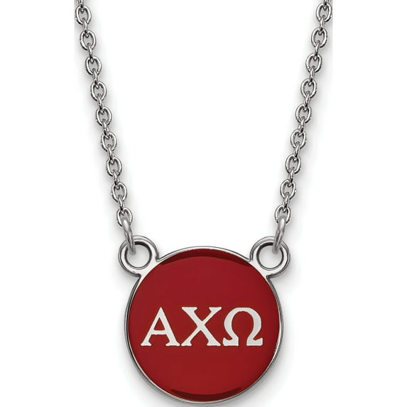Sterling Silver S. Rh-Plated Logoart Alpha Chi Omega Small Enl Pend With Necklace (18 X 12) Made In United States ss029aco-18