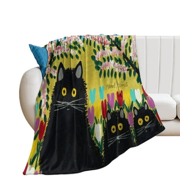 Three Black Cats - Maud Lewis Throw Blanket Blanket Soft Cozy Animal Print Flannel Blanket Warm Lightweight Fuzzy Plush Blanket Gifts for Kids Adults