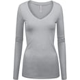 thumbnail image 1 of Kaylee_xo Women's Long Sleeve V-Neck Low-cut Sexy Solid Stretchy Shirt Top, 1 of 1