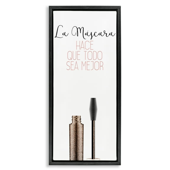 Stupell Industries La Máscara Mejora Todo Inspirational Quotes & Sayings Painting Black Floater Framed Art Print Wall Art, 11 x 25
