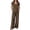 Brown, variant on Women 2 Piece Outfits Loose Sets Striped Print Short Sleeve V Neck Top and Elastic Waist Lightweight Shorts Mountain Climbing Set with Pockets